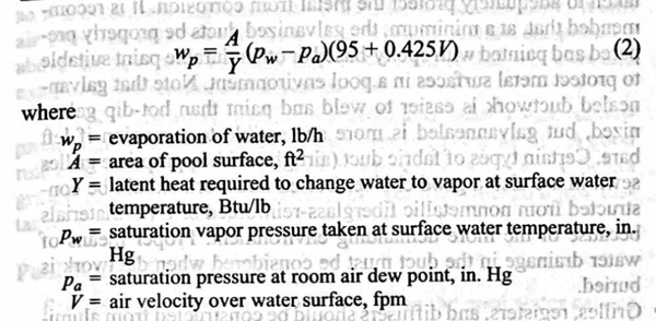 Evaporation equation, evaporation rate, pool evaporation