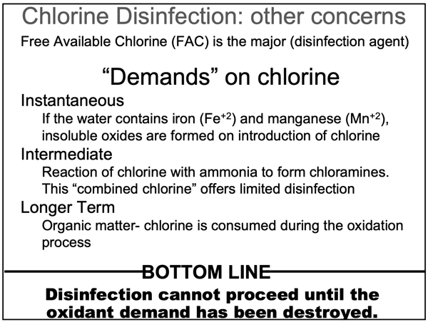 chlorine demands, oxidant demand, disinfection and oxidation