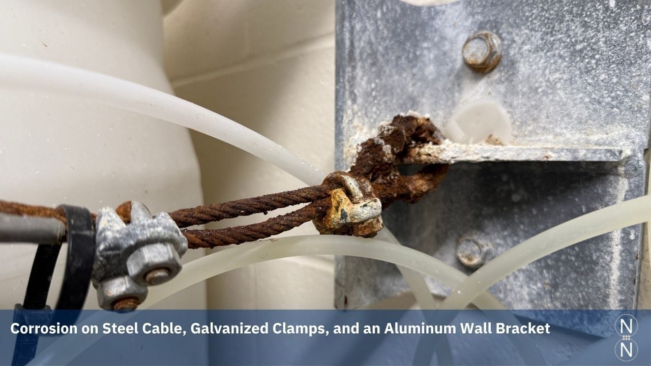 corrosion on cable, clamps, alum bracket